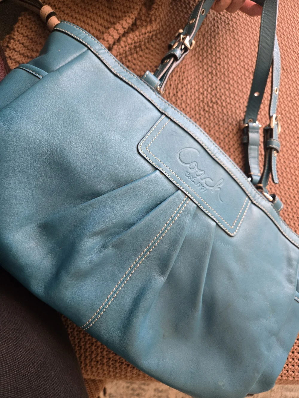 Coach Teal Leather Satchel with Gold-Tone Hardware